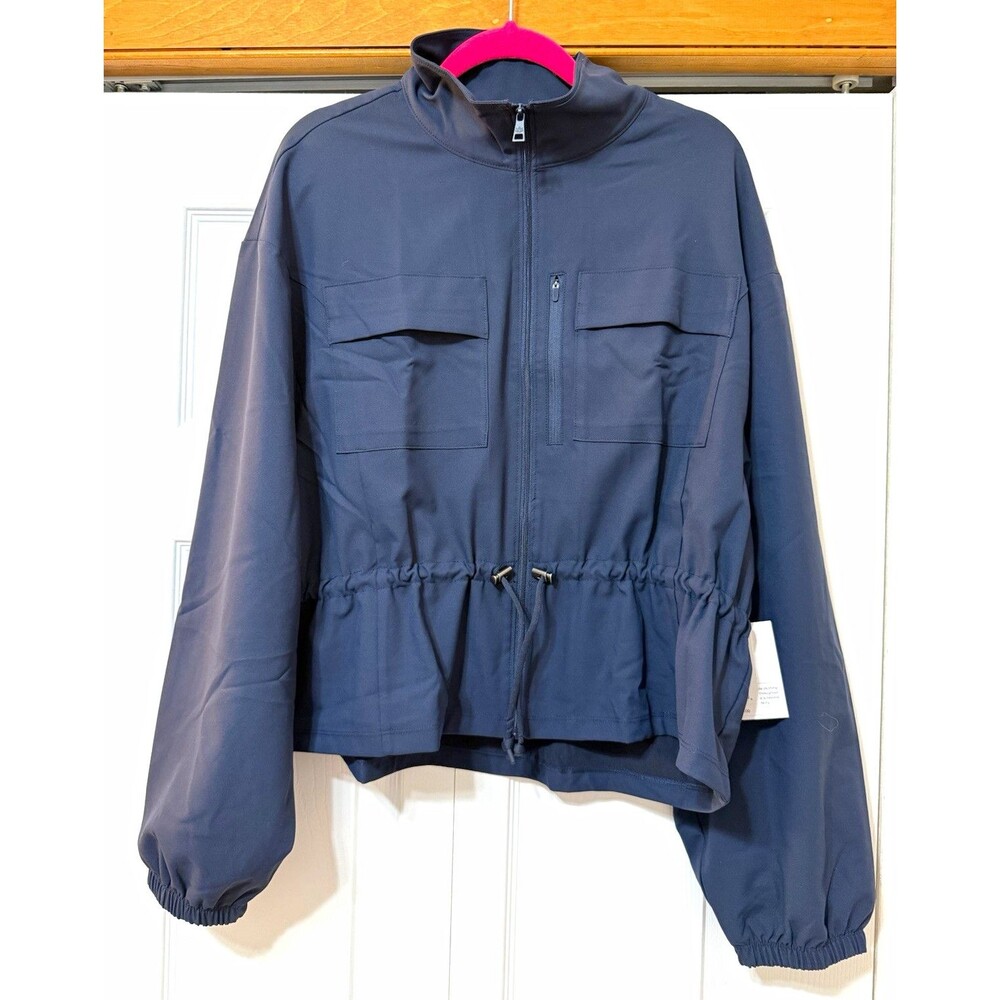 NWT Beyond Yoga Women's L Navy Windbreaker Jacket Full Zip Pockets